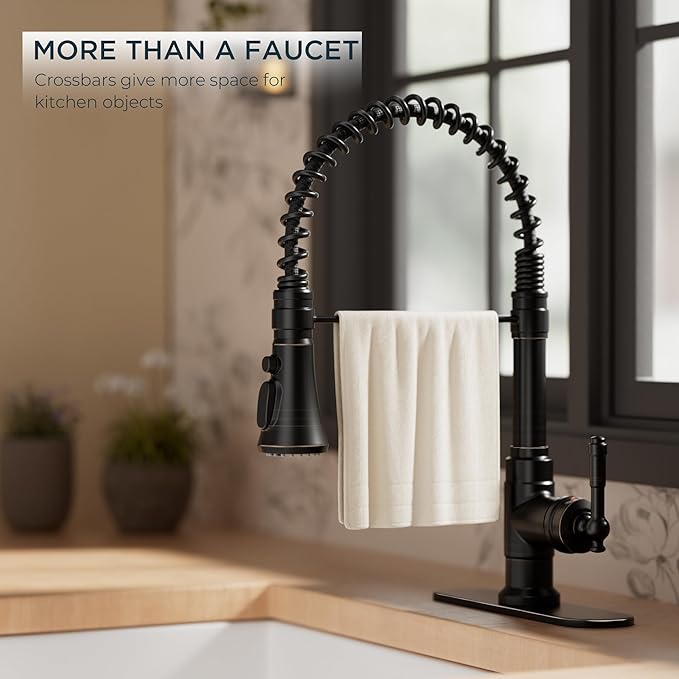 FORIOUS Antique Kitchen Faucet with Pull Down Sprayer, Oil Rubber Bronze, High Arc Single Handle Vintage Spring Sink Faucet 1 or 3 Hole for Pot Filler, Farmhouse Camper Laundry Camper