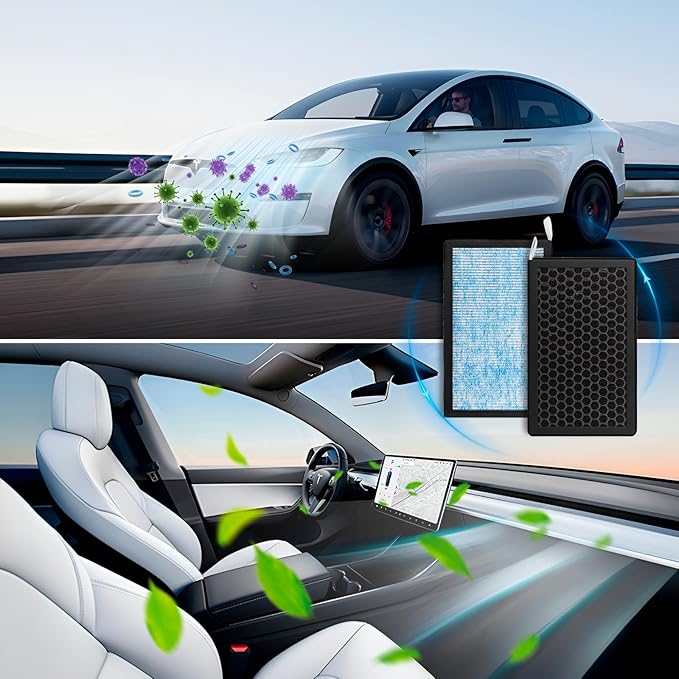 Model 3/Y Cabin Air Filter Compatible with Te sla Model 3 Model Y Accessories 2016 to 2023 Version, HEPA Air Filter Replacement with Activated Carbon (2 Pack)