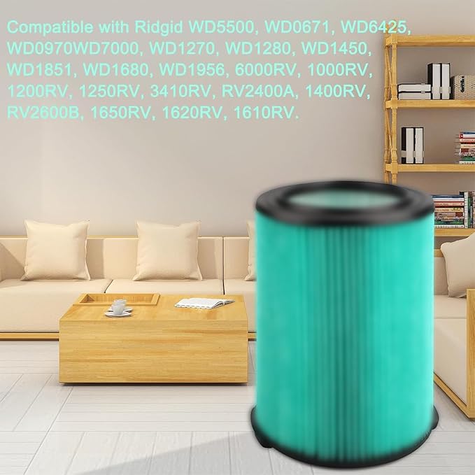 VF6000 Filter for Ridgid 5-20 Gallon Wet Dry Vacuums, 5-Layer HEPA Filter Fits WD5500 WD0671 WD6425 WD7000 (2 Pack VF6000 Filters + 4 Pack VF3502 Bags)