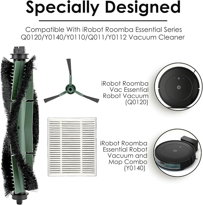 (10 Pack) Roomba 104 Replacement Parts Compatible with iRobot Roomba 104, 105 Vac, 105 Combo, Combo Essential Y0140 Y0110, Vacuum 2 Essential Q0520, 1 Roller Brush, 3 HEPA Filters, 6 Side Brushes