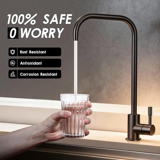 Drinking Water Faucet, Lead-Free Kitchen Water Filter Faucet for Reverse Osmosis or Water Filtration System, RO Faucet, Brushed Nickel (Black)