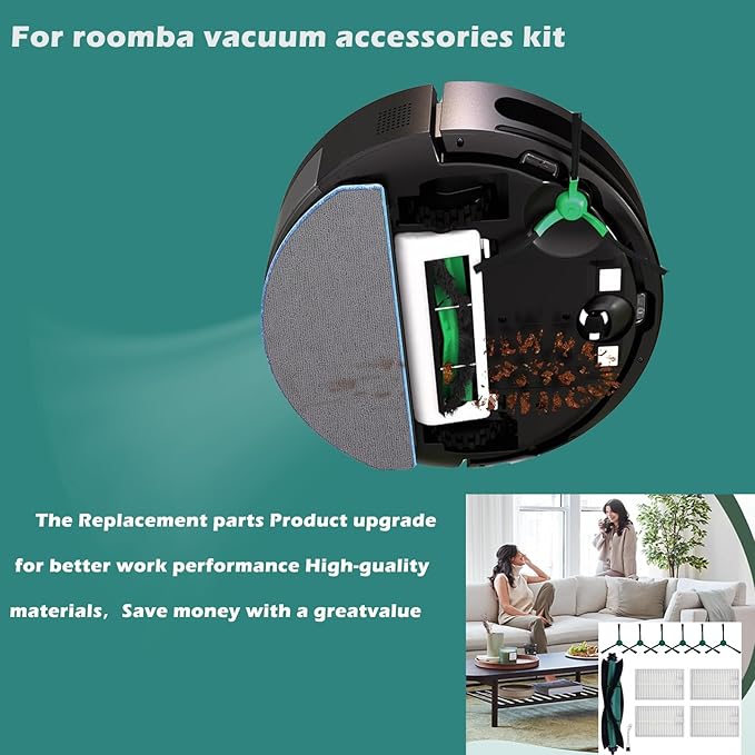 19 Pcs Replacement Parts for iRobot Roomba Combo Essential Q0120 Y0140 Q0520 Y0110 Y0120 Y0142 Q011 Robot Vacuum Cleaner Accessories,2 Roller Brushes,4 Filters,4 Mop pads,8 Side Brushes