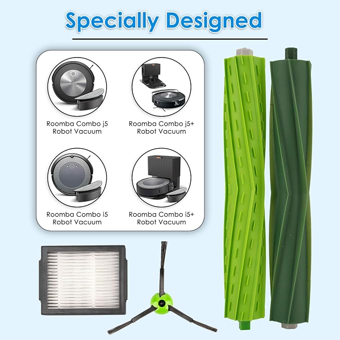 (24 Pack) Replacement Parts Compatible with iRobot Roomba Combo i5, Combo i5+, Combo j5, Combo j5+ Robot Vacuum Cleaner, 4 Rubber Roller Brushes, 10 Side Brushes, 10 HEPA Filters,Accessories