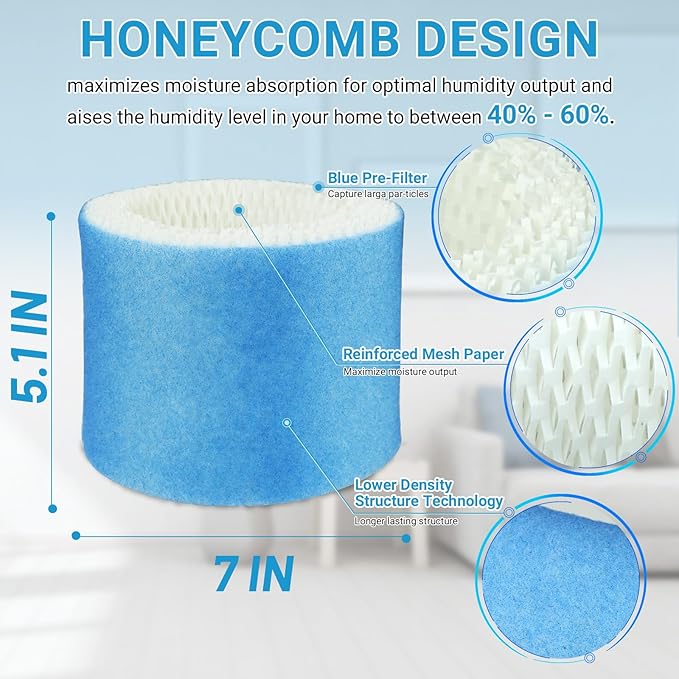 Lemige 6 Pack Upgraded HAC-504 Humidifier Filters for Honeywell Humidifier HAC-504, HAC-504AW, HAC504V1, HCM350, HCM-350W, HCM-300T, HCM-315T, HCM-600, HCM-710, Replacement Filter A
