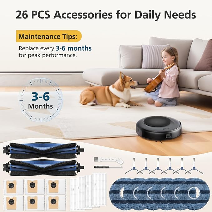 š¢šŗš»š¶ šš®š¬ Accessory Kit for eufy Omni C20 Robot Vacuum, šš š£ššš Replacement Parts Include: 2* Main Rolling Brush, 4* Washable Filter, 6* Side Brush, 6* Dust Bag, 6* Mop Pad, 2 Tools