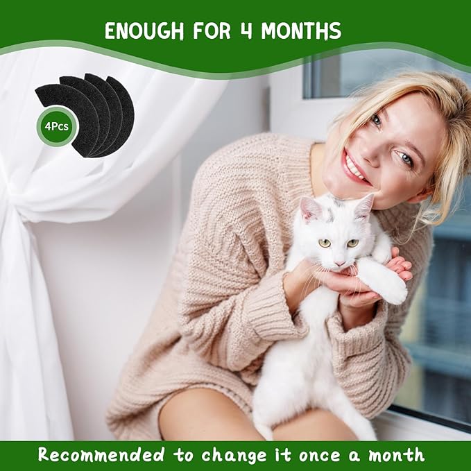 4 Pack 0.5 in Thickness Carbon Filters Compatible with Model 4, Cat Litter Box Filters Replacement to Absorb Odors Control Damp from Pets and Keep Home Fresh