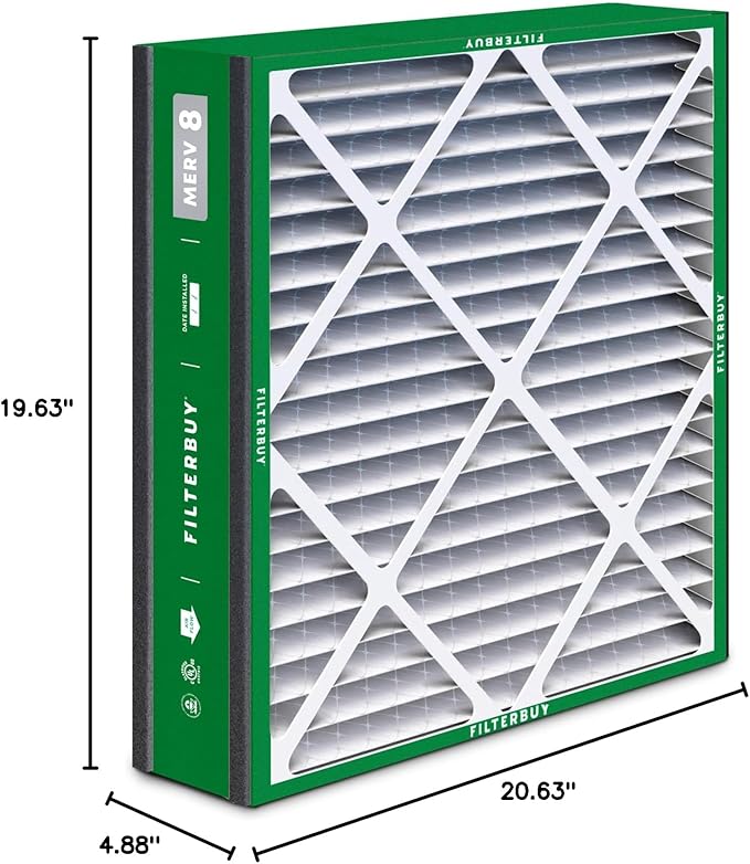 Filterbuy 20x20x5 Air Filter MERV 8 Essential Dust & Allergy Defense (3-Pack), Electrostatic Pleated HVAC AC Furnace Filters for Trion Air Bear 255649-103 & More (Actual Size: 19.63 x 20.63 x 4.88)