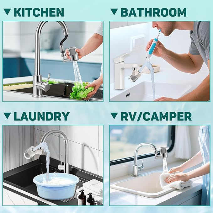 CECEFIN 720 Swivel Sink-Faucet Water-Filter - 22 Adapters Fit Most Bathroom/Pull Out Kitchen/RV Faucets, Tap Mount Water Filtration, Carbon Purifier Reduces 99% Chlorine, Last 528 Gallons Water