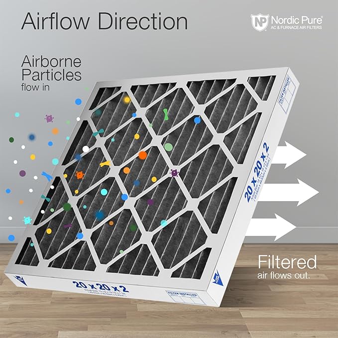 Nordic Pure 14x25x2 (Actual Size: 13 1/2 x 24 1/2 x 1 3/4) Furnace Air Filters MERV 12 Pleated Plus Carbon 12 Pack