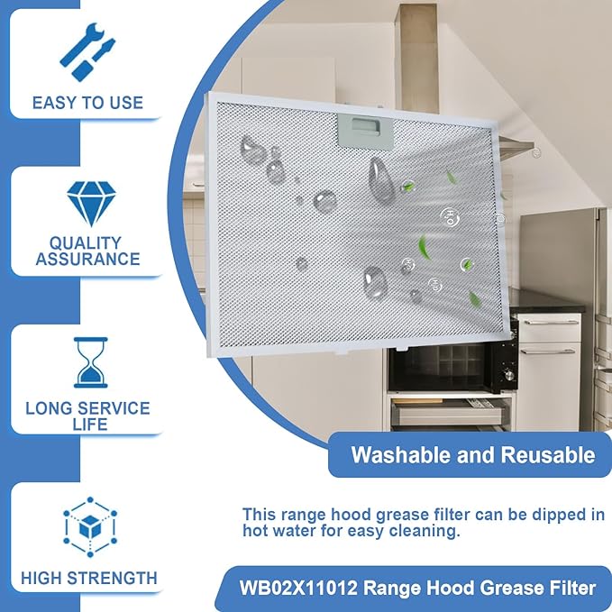 WB02X11012 Range Hood Grease Filter Compatible with GE 5 Layer Aluminum Vent Range Hood Filters JV566H1SS JV566H2SS JV665H1BB JV665H1CC JV665H1WW, 17-1/2 x 11-5/8 Inches - 2 Pack
