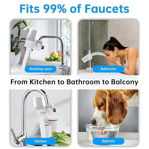 Vortopt 360° Rotating Faucet Water Filter,400 Gallon,NSF/ANSI 42 Certified Water Filter for Sink Faucet,Reduces 99% Chlorine,Odor,Fits Most Standard Faucets,3 Month Lifespan,White.