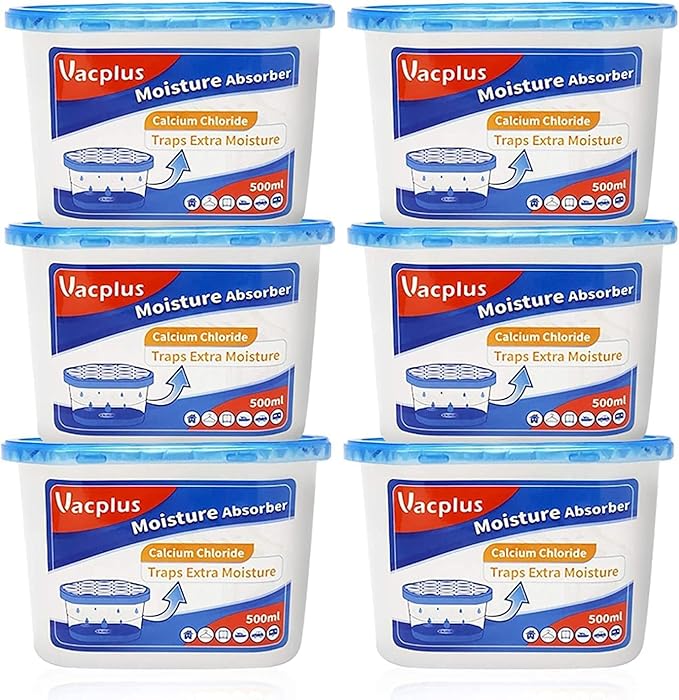 Vacplus Moisture Absorbers - Dehumidifiers for Closet, Efficient Humidity Absorber Boxes Collect Excess Moisture for Bathroom, Kitchen, Study, Fragrance-Free, 6 Pack