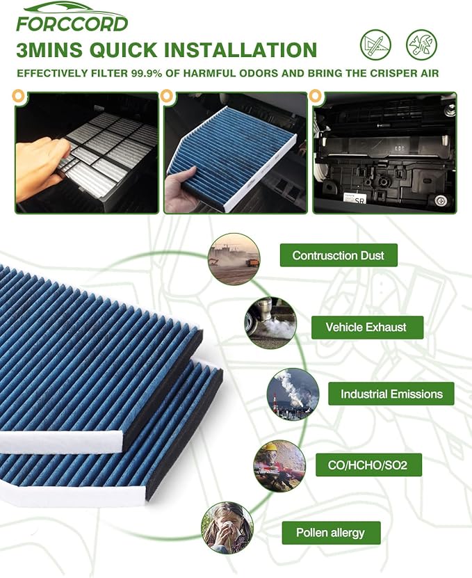 Cabin & Engine Air Filter Fit for Audi A4 & A4 Quattro 2009-2016, Audi A4 Allroad 2013-2016 Activated Carbon Cabin Filter Replacement CF11179 CA10522 Car Accessories