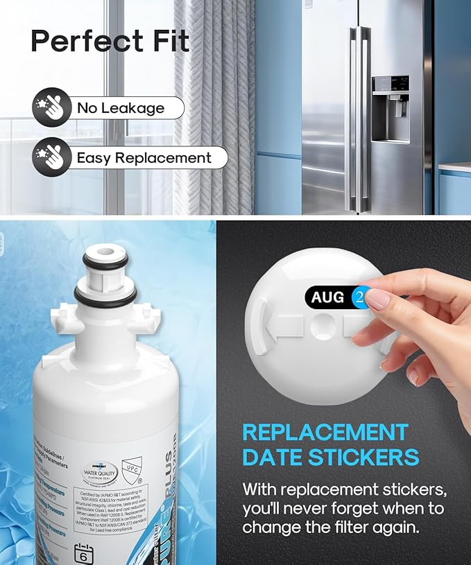 ICEPURE PLUS ADQ36006101 NSF/ANSI 53 & 42 Certified Refrigerator Water Filter, Remove Lead, Replacement for LG LT700P, Kenmore Elite 9690 469690 CLCH106 ADQ36006102 FML-3 and LT120F Air Filter, 3Combo