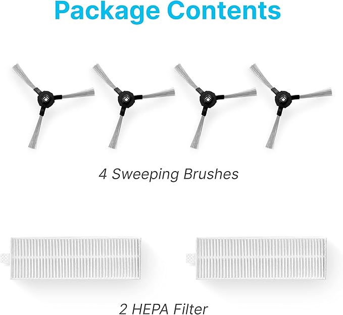 SereneLife PUCRCX70 Robot Vacuum Accessory Kit - (4) Sweeping Side Brushes, (2) Air Filter - Robot Vacuum Cleaner Replacement Parts and Accessory Kit Compatible Only with PUCRCX70 PRTPUCRCX7010