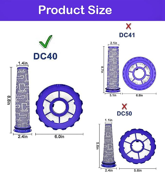 SCREENTRONICS Pre & Post Motor HEPA Filters Compatible Replacement for Dyson DC40 Light/Slim Ball Animal Multi Floor Origin and Total Vacuum Cleaner Part # 923587-02, 922676-01 (1 Pack)