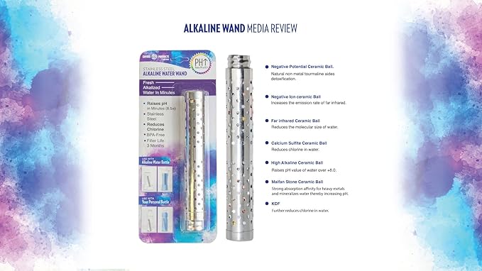 New Wave Enviro Alkaline Water Bottle with Stainless Steel Wand, 22oz. Capacity, BPA Free Bottle, Blue