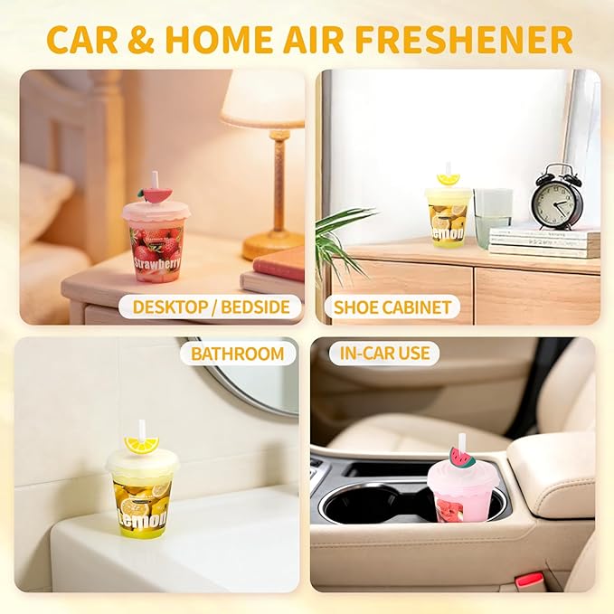 Diffusers for Home Lemon Scent 2 Pack, Bathroom Diffuser Cute Fruit Cup Shape for Office, Air Freshener Diffuser Gel Leak-Proof Car & Room, Bathroom Scent Diffuser Gift for Friends and Family