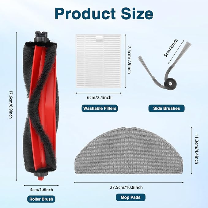 Chuancheng Q7 M5+ Replacement Parts for Roborock Q7 M5/ Q7 L5 / Q7 L5+ Vacuum Cleaner, 17Pcs Accessories KIt with 1 Main Brush, 6 Mop Pad, 6 Side Brush, 4 HEPA Filter