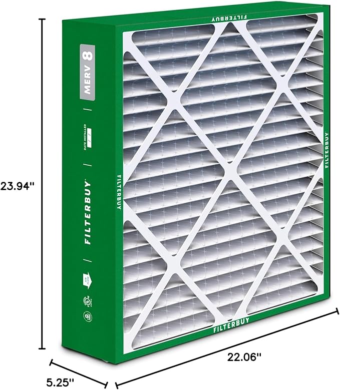Filterbuy 22x24x5 Air Filter MERV 8 Essential Dust & Allergy Defense (3-Pack), Electrostatic Pleated HVAC AC Furnace Filters for Amana, Goodman, and Five Seasons (Actual Size: 22.06 x 23.94 x 5.25)