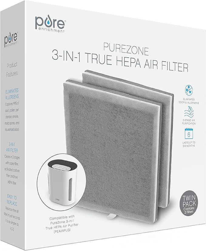 Pure Enrichment Genuine 3-in-1 True HEPA Replacement Filter for the PureZone Air Purifier (PEAIRPLG) - 2 Pack