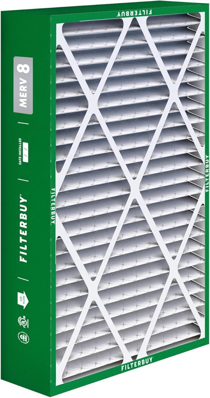 Filterbuy 16x25x5 Air Filter MERV 8 Essential Dust & Allergy Defense (3-Pack), Pleated HVAC AC Furnace Filters for Amana, Coleman, Goodman, Maytag, York, and More (Actual Size: 15.38 x 25.50 x 5.25)