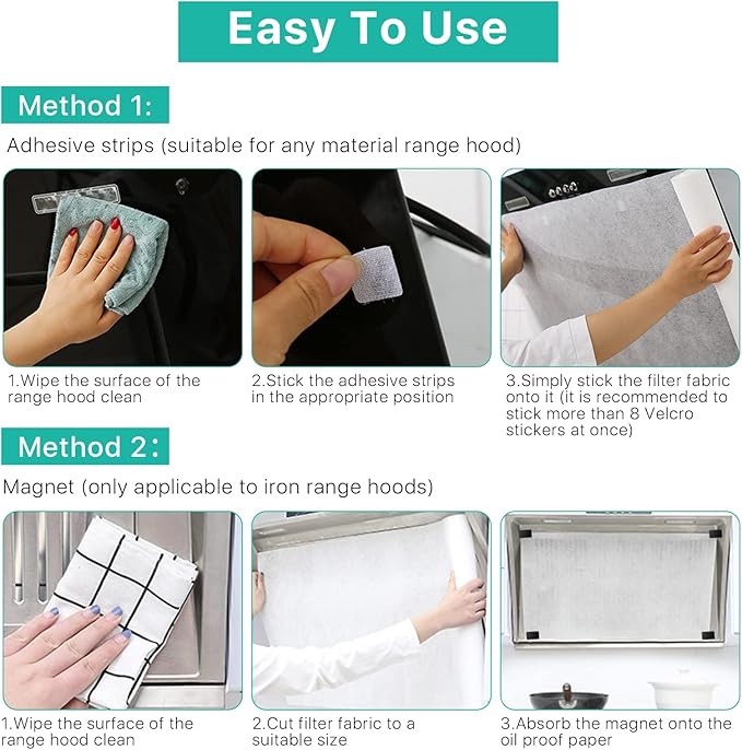 2 Rolls Range Hood Filters, Nonwoven Fabric Range Hood Replacement Filter with Adhesive Strips and Magnetic Block, Anti Oil Filter Paper for Kitchen(10 m Per Roll, White)