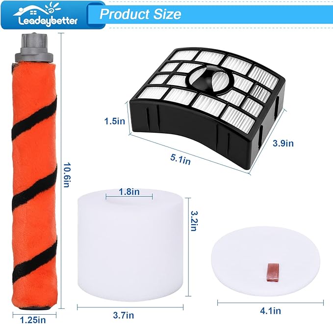 Leadaybetter Filter Replacement for Shark APEX DuoClean Lift-Away AX950 AX951 AZ1002 AZ1000 AZ1000W, 2 Black Filters, 4 Foam & Felt Filters, 1 Brush Roll, Compare to Part # XFF650 & XHF650 & 1173FT950