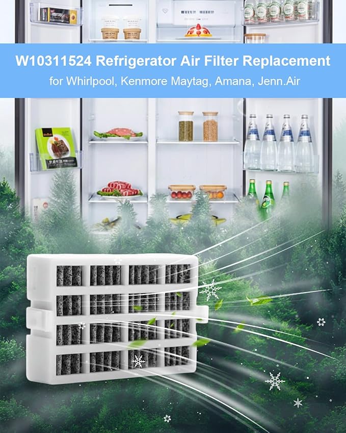 W10311524 Refrigerator Air Filter Replacement Compatible With Whirlpool, AIR1, Maytag, Jenn-Air, Kitchenaid, Kenmore, Fresh Flow Refrigerator Air Filter, 3 PACK