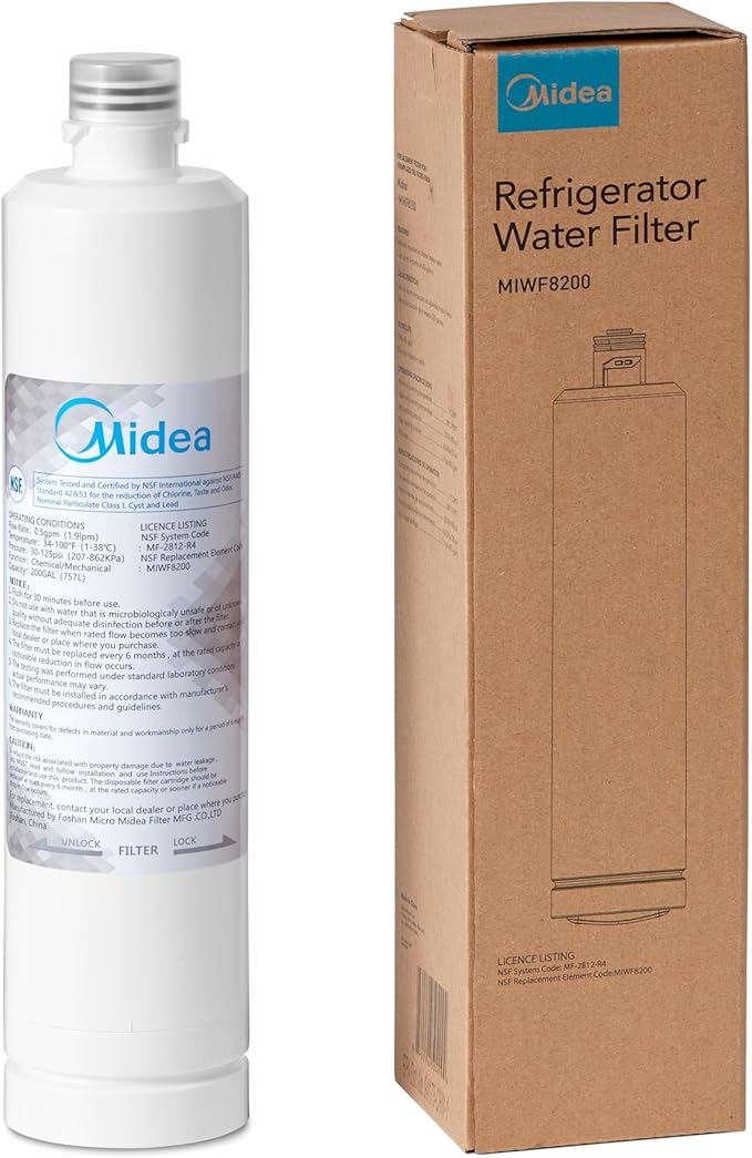 Midea MIWF8200 Twist-in Refrigerator Water Filter, 200 Gallon, Compatible with Midea French Door Refrigerator MRF29D3AST/ MRF29D6AST/ MRF29D9BST