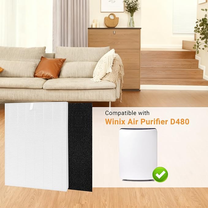 Compatible with Winix D480 Air Purifier,D480 True HEPA Replacement Filter D4,1712-0100-00,2PCS H13 True HEPA Filter+8PCS Activated Carbon Filters(2+8)