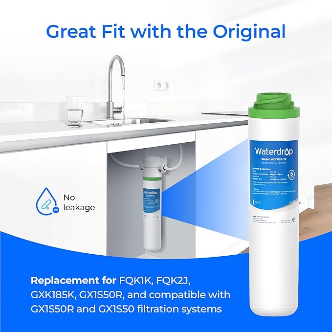 Waterdrop FQK1K Under Sink Water Filter, Replacement for GE FQK1K, FQK2J, GXK185K and GX1S50R, Reduces Chlorine, Taste&Odor for Purer Water, 1350 Gallons (Pack of 2)