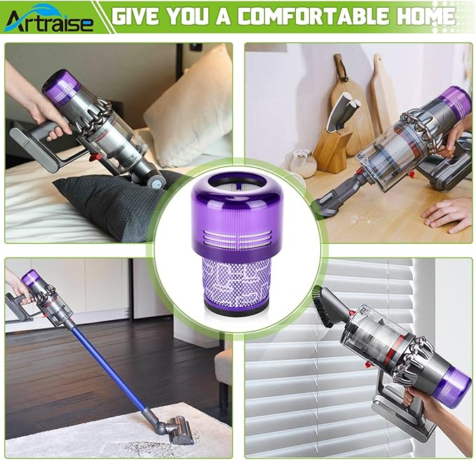 Artraise V15 Detect Filter Replacement for Dyson V11 Torque Drive Plus V11 Animal V11 Complete V11 Extra Cordless Vacuum Cleaner, Compare to Part 970013-02 (4 Pack)