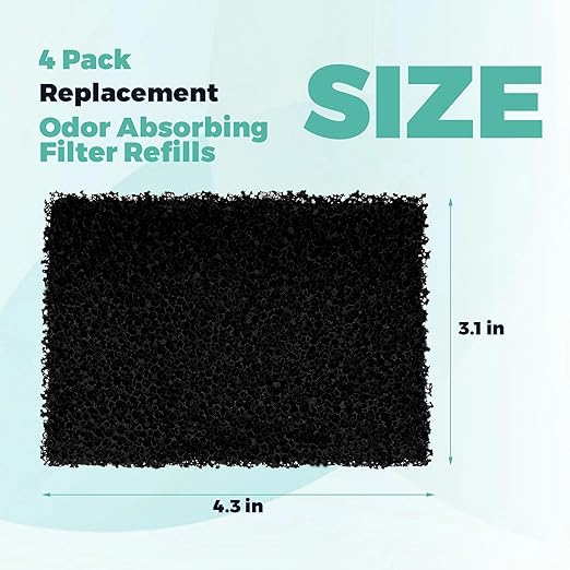 4 Packs Trash Can Odor Absorbing Filters - Activated Charcoal Filters Compatible with Simplehuman Filter Case Trash Cans & Compost Bucket, Activated Carbon Filters Absorb Odor