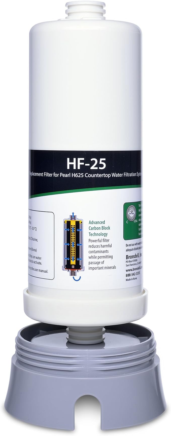 Brondell HF-25 Carbon Block Water Filter Replacement for Pearl Countertop Filtration System