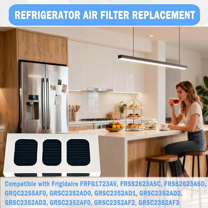 3 Pcs Refrigerator Air Filter Compatible with Frigidaire FRFG1723AV, FRSS2623ASC, FRSS2623ASD, GRQC2255AF0, GRSC2352AD0, GRSC2352AD1, GRSC2352AD2, GRSC2352AD3, GRSC2352AF0, GRSC2352AF2, GRSC2352AF3