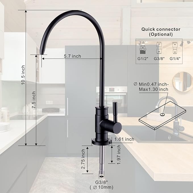 Drinking Water Faucet Matte Black, Wellup Reverse Osmosis for Non Air Gap RO Filtration System, Leadless Stainless Steel Kitchen Filter RO for Kitchen Bar Sink