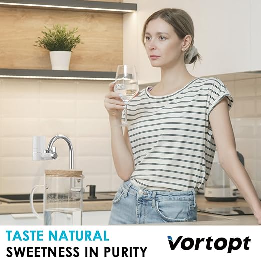 Vortopt 2 Faucet Water Filter for Sink, Rapid Flow - 400 Gallons Faucet Mount Water Filtration System for Tap Water, NSF Certified Reduces Chlorine & Bad Taste with 4 Replacement, T1