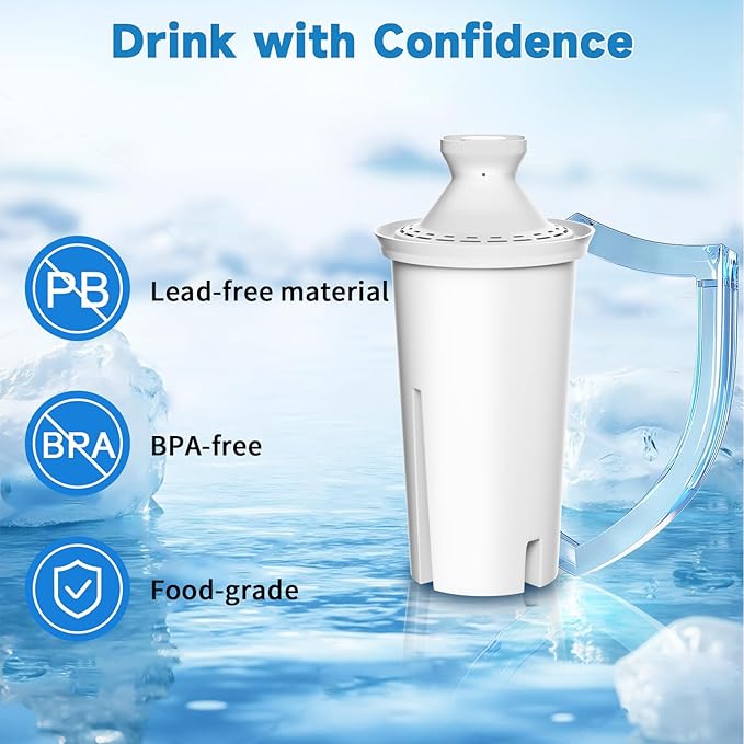 Water Filter Replacement for Brita Filters, Pitchers and Dispensers, Classic 35557, OB03, Mavea 107007, Grand, Lake, Capri, and More, NSF Certified, BPA-Free, 6 Pack