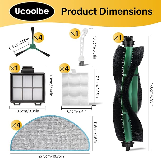 Replacement Parts for iRobot Roomba Essential Series 104, 105 Vac/Combo, 205, Y0110 Y0140, Q0120 Q0110 Q0520 Vacuum Cleaner, Brush Rollers, Side Brushes, Filters, Mop Pad, Brush Tool Kit 14 Pack