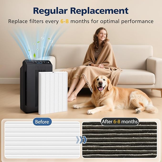 116130 Replacement Filter H Compatible with Winix 5500-2/ AM80 Air Purifi-ers, HEPA Filter for Dust Pollen Hair Pet Dander Smoke, 2 Pack(White)