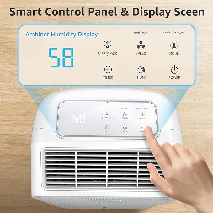 KNKA 2500 Sq.Ft Dehumidifier for Basement with Drain Hose Max 34 Pints, Dehumidifiers for Home, Bedroom, Bathroom, Large Room, Three Modes, Intelligent Humidity Control, Dry Clothes, 24HR Timer