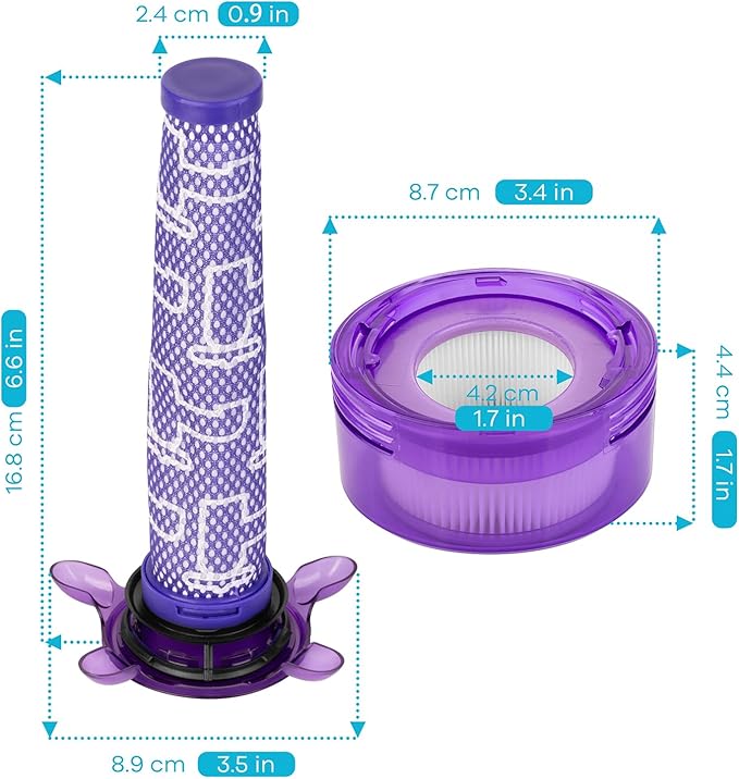 Upgraded V8 Vacuum Filter Replacement Kit for V7 V8 New Version Car+Boat handheld Vacuum Animal Extra SV25 SV10, 2 Star Pre-Filters and 2 HEPA Post-Filters Replace Part No. 965661-05 & 967478-05