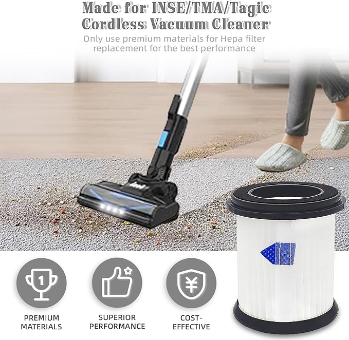 High-Efficiency Filter Replacement for INSE N5S N5T S6T S6P Pro S610/TMA T120 T121 T151 T150 T220 T210 T181 T180 T220 Cordless Vacuum Cleaner -6 pack+1pc Brush