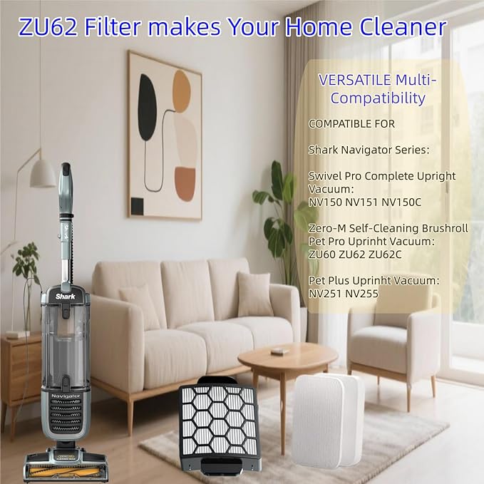 6 Foam Filter + 2 HEPA Filter Replacement for Shark ZU62 ZU60 NV255 NV150 NV251 NV151 Navigator Rotator Pet Pro Upright Vacuum, Compatible with Part 1238FT60 & 1239FT60