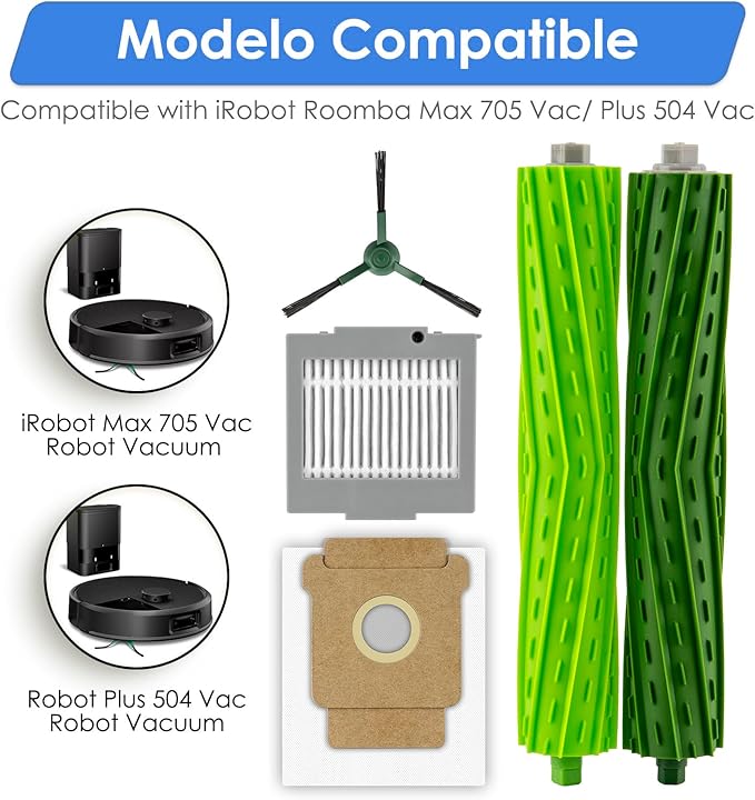 (12 Pack) Max 705 Vac Replacement Parts Compatible with iRobot Max 705 Vac/Plus 504 Vac Robot Vacuum, 2 Roller Brushes, 4 Side Brushes, 3 HEPA Filters, 3 Dust Bags, Accessories Kit