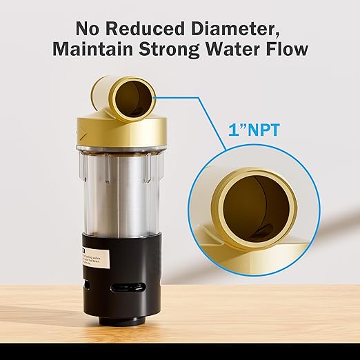 Frizzlife 40&100 Micron Spin Down Sediment Filter with Built-in Scraper, Reusable Whole House Pre-Filter for City/Well Water, Washing Machine, Flushable Filtration, 1"&3/4" NPT, BPA Free, JB40-100