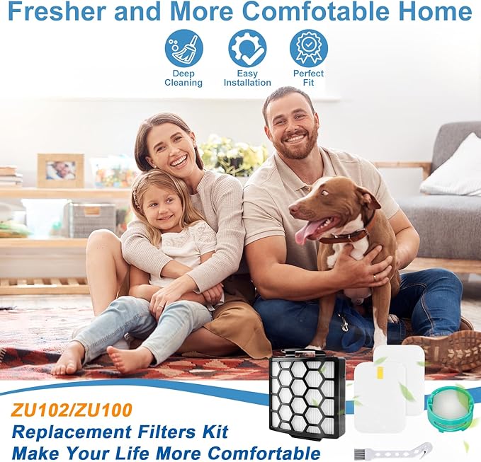 ZU102 Replacement Filter & Odor Neutralizer Cartridges for Shark ZU100 Rotator Pet Upright Vacuum,2 Filters + 2 Foam & Filters + 2 Cartridges + 1 Cleaning Brush, Parts #1238FT60 & #1239FT60