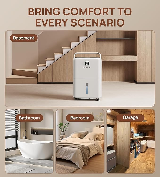 80 Pint Dehumidifier for Basement & Home up to 5500 sq.ft, Smart Humidity Control, Auto Defrost, Quiet Sleep Mode, Drain Hose Included, 3 Modes & 24H Timer