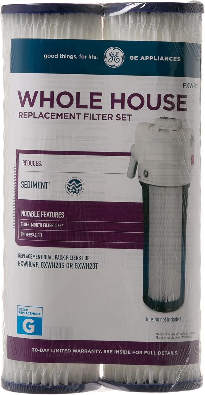 GE FXWPC Whole House Water Filter, Replacement for Water Filtration System, NSF Certified: Reduces Sediment, Rust & Other Impurities from Water, Replace Every 3 Months for Best Results, 2 Filters
